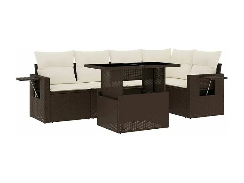 Salon de jardin avec coussins 6 pcs marron résine tressée