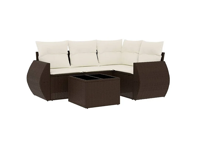 Salon de jardin avec coussins 5 pcs marron résine tressée