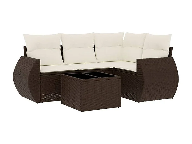 Salon de jardin avec coussins 5 pcs marron résine tressée