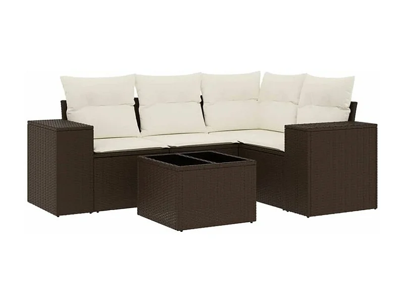 Salon de jardin avec coussins 5 pcs marron résine tressée