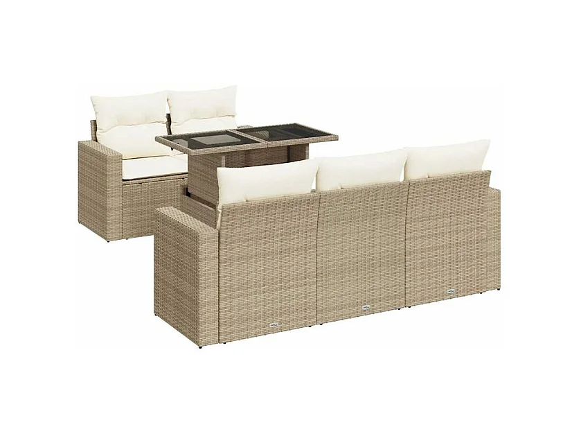 Salon de jardin avec coussins 6 pcs beige résine tressée