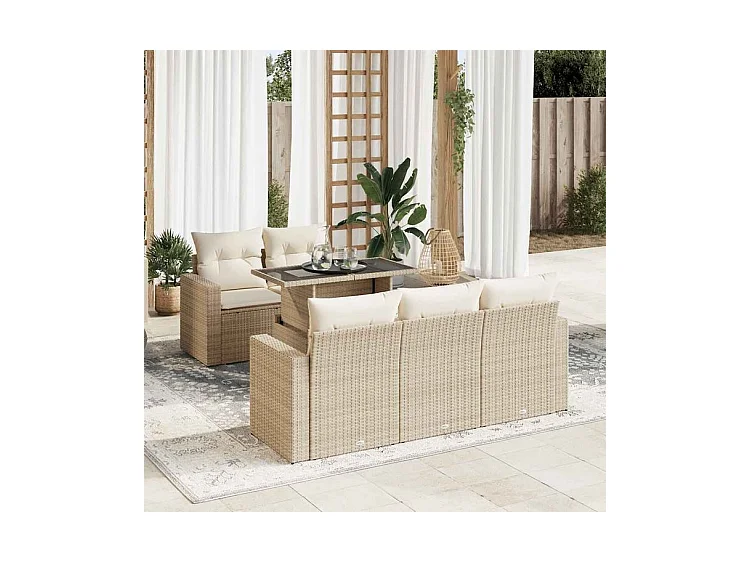Salon de jardin avec coussins 6 pcs beige résine tressée