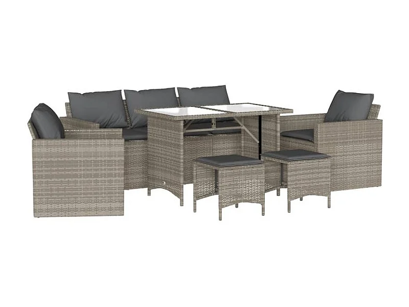 Salon de jardin 6 pcs avec coussins gris clair résine tressée