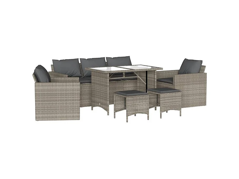 Salon de jardin 6 pcs avec coussins gris clair résine tressée