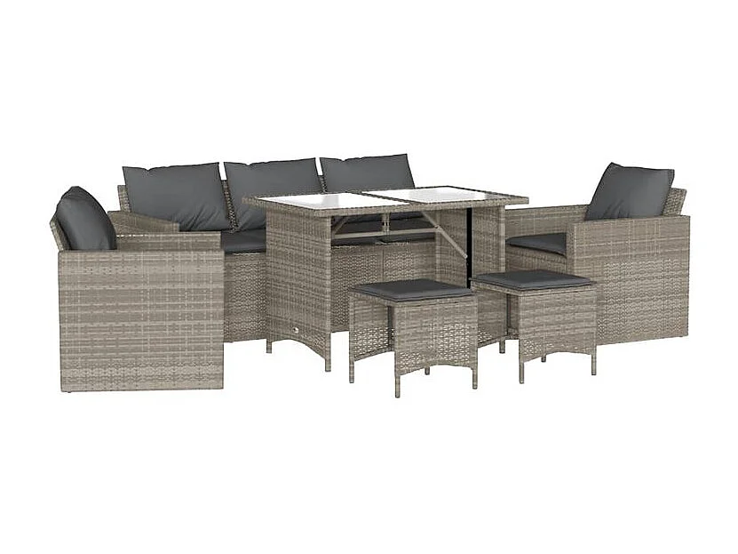 Salon de jardin 6 pcs avec coussins gris clair résine tressée