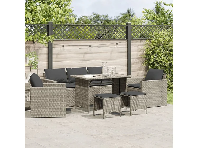 Salon de jardin 6 pcs avec coussins gris clair résine tressée
