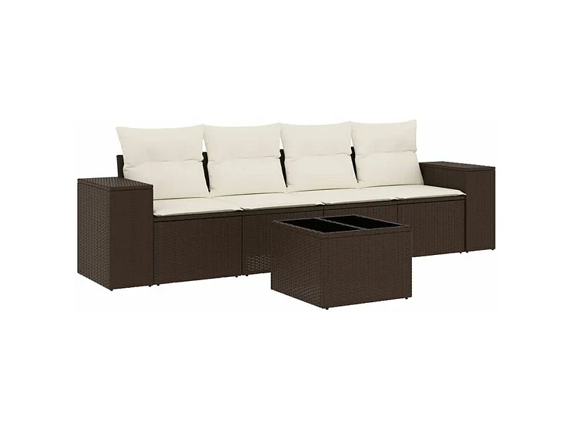 Salon de jardin avec coussins 5 pcs marron résine tressée