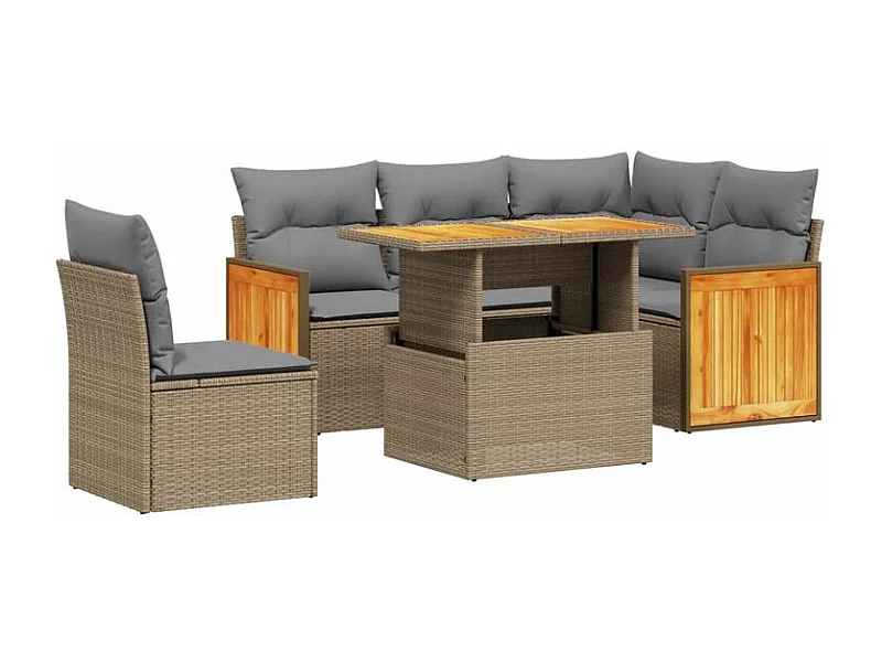 Salon de jardin avec coussins 6 pcs beige résine tressée