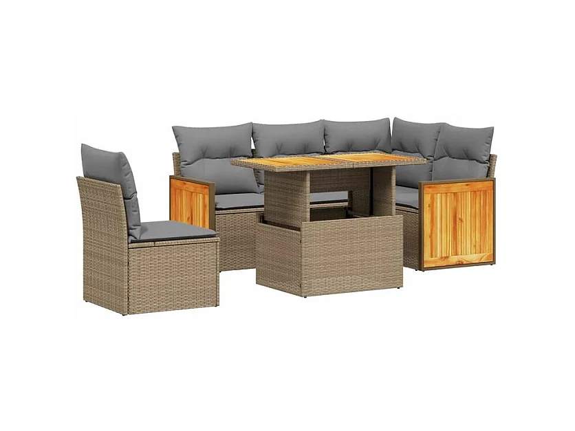 Salon de jardin avec coussins 6 pcs beige résine tressée