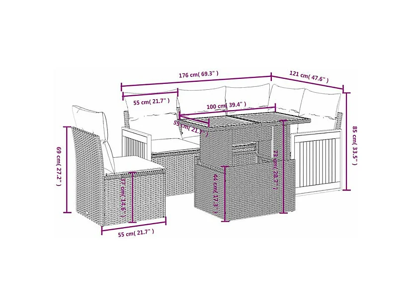 Salon de jardin avec coussins 6 pcs beige résine tressée