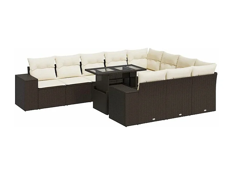 Salon de jardin et coussins 11 pcs marron résine tressée