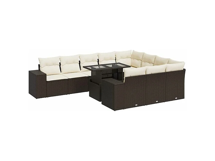 Salon de jardin et coussins 11 pcs marron résine tressée