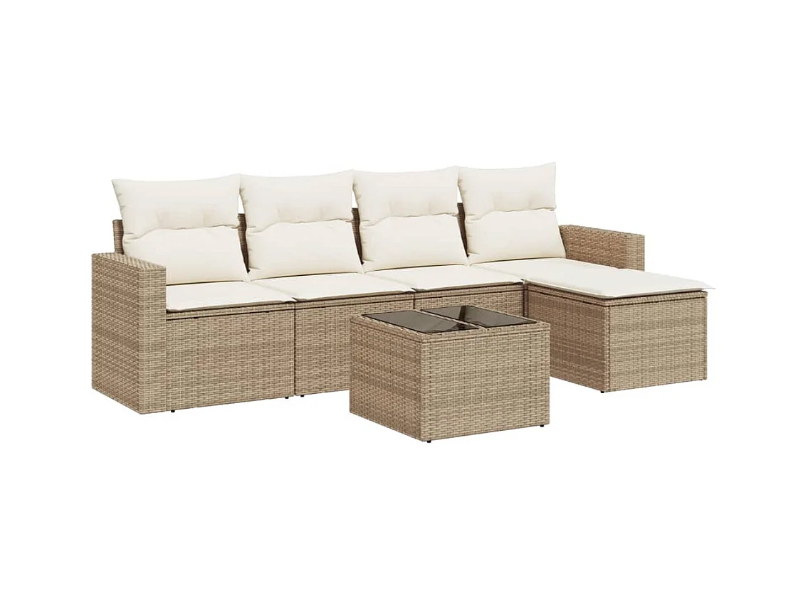 Salon de jardin avec coussins 6 pcs beige résine tressée