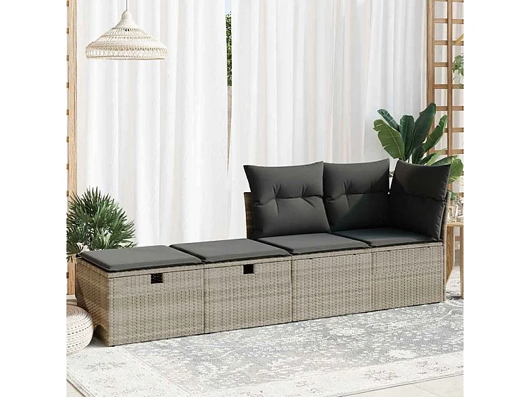 Salon de jardin 2 pcs avec coussins gris clair polyrotin acacia