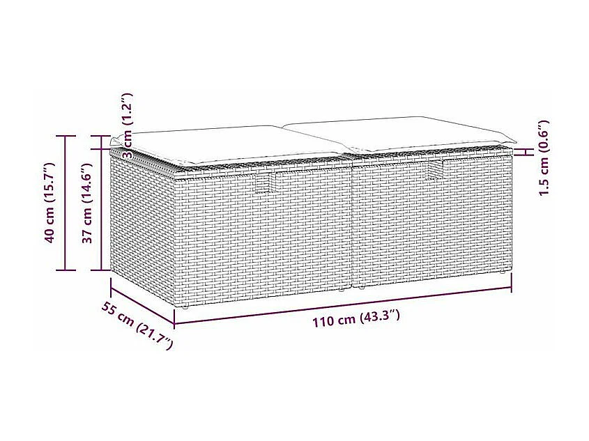 Salon de jardin 2 pcs avec coussins gris clair polyrotin acacia