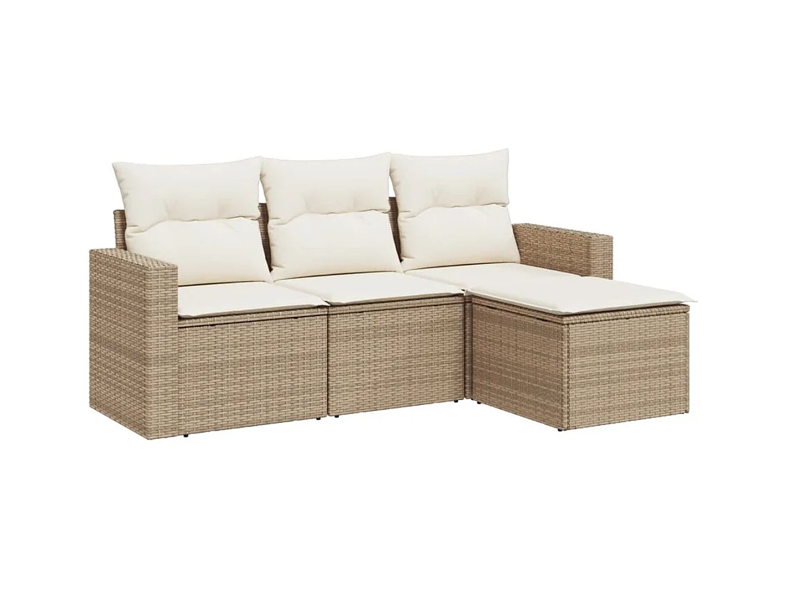 Salon de jardin avec coussins 4 pcs beige résine tressée