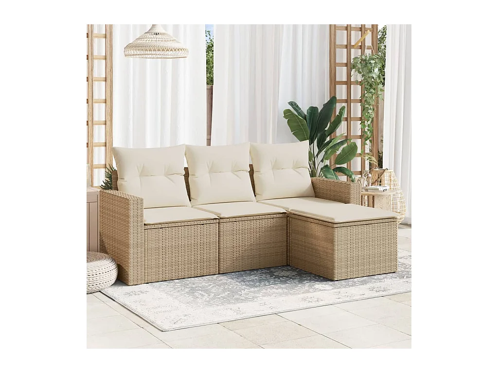 Salon de jardin avec coussins 4 pcs beige résine tressée