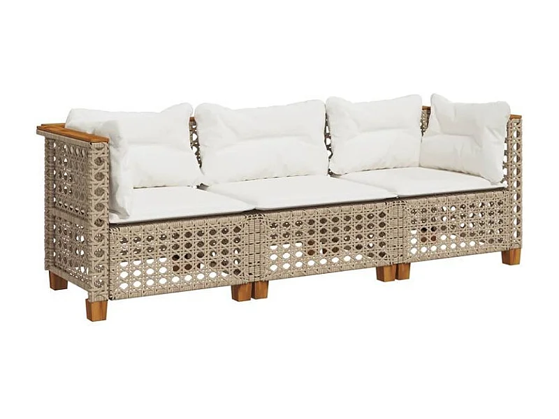 Canapé de jardin avec coussins 3 places beige résine tressée