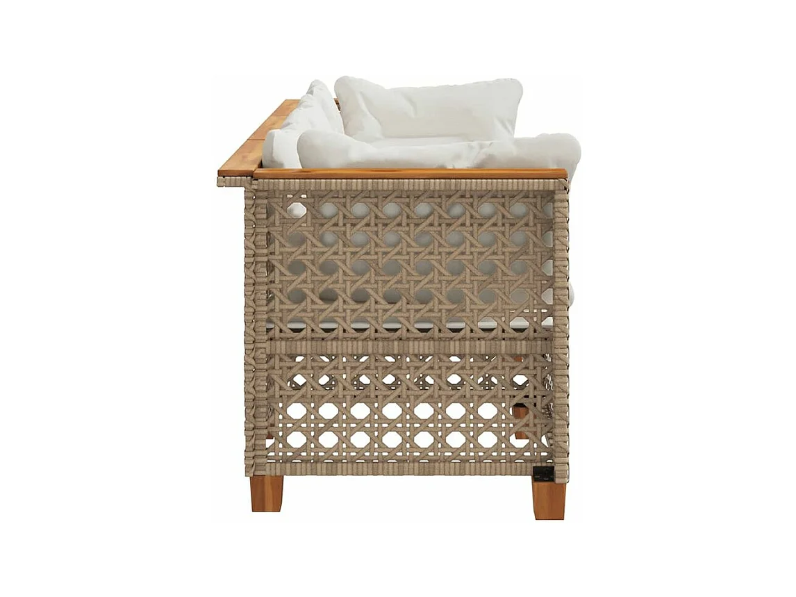 Canapé de jardin avec coussins 3 places beige résine tressée