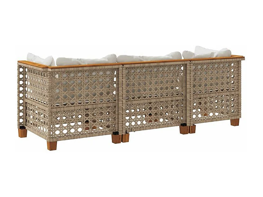 Canapé de jardin avec coussins 3 places beige résine tressée