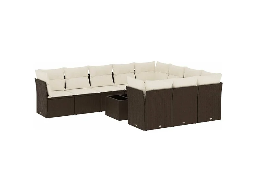 Salon de jardin et coussins 11 pcs marron résine tressée