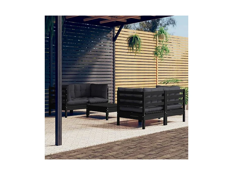 Salon de jardin 5 pcs avec coussins anthracite Bois de pin