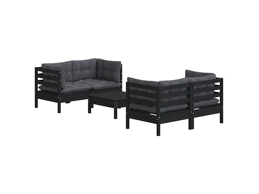 Salon de jardin 5 pcs avec coussins anthracite Bois de pin