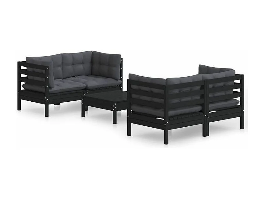 Salon de jardin 5 pcs avec coussins anthracite Bois de pin