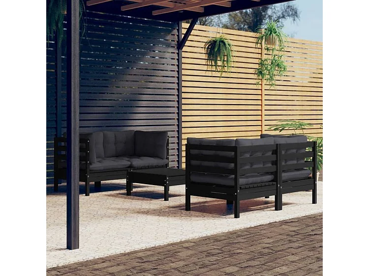 Salon de jardin 5 pcs avec coussins anthracite Bois de pin