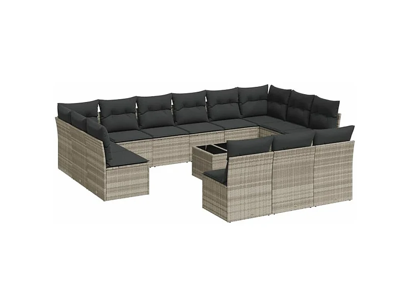 Salon de jardin avec coussins 14 pcs gris clair résine tressée