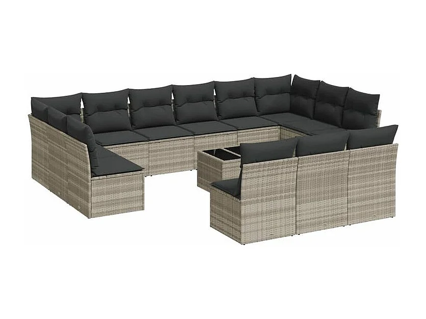 Salon de jardin avec coussins 14 pcs gris clair résine tressée