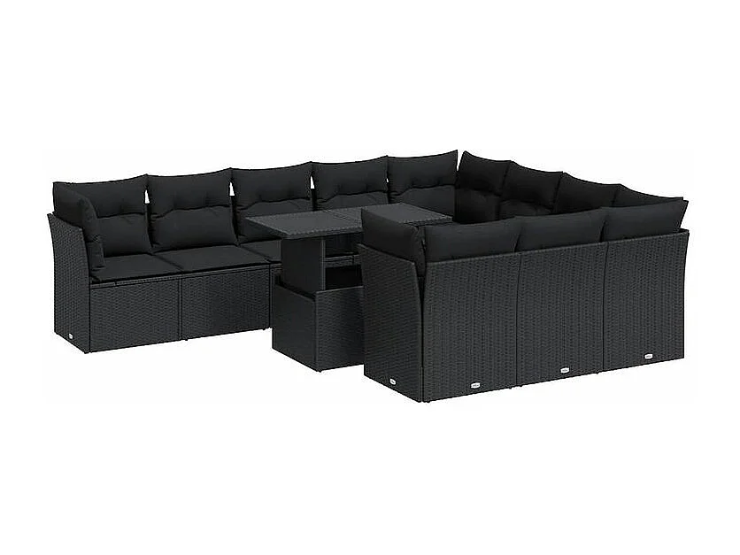 Salon de jardin 11 pcs avec coussins noir résine tressée