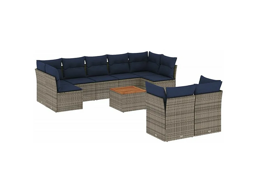Salon de jardin 10 pcs avec coussins gris résine tressée