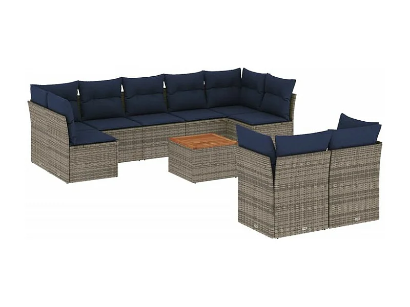 Salon de jardin 10 pcs avec coussins gris résine tressée