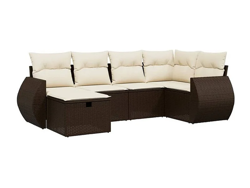 Salon de jardin avec coussins 6 pcs marron résine tressée