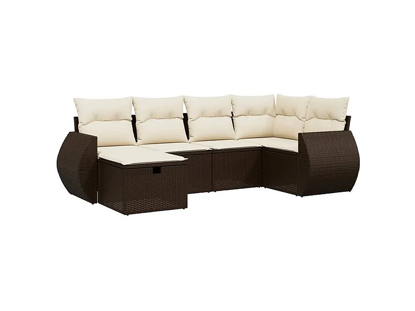 Salon de jardin avec coussins 6 pcs marron résine tressée