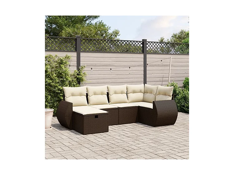 Salon de jardin avec coussins 6 pcs marron résine tressée