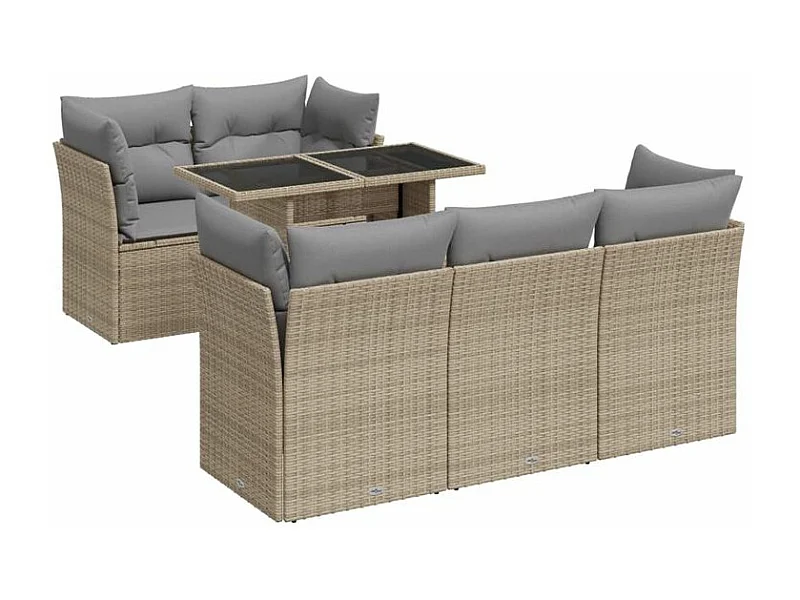 Salon de jardin avec coussins 6 pcs beige résine tressée