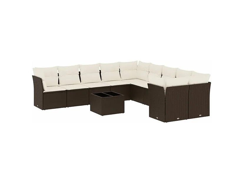 Salon de jardin et coussins 11 pcs marron résine tressée