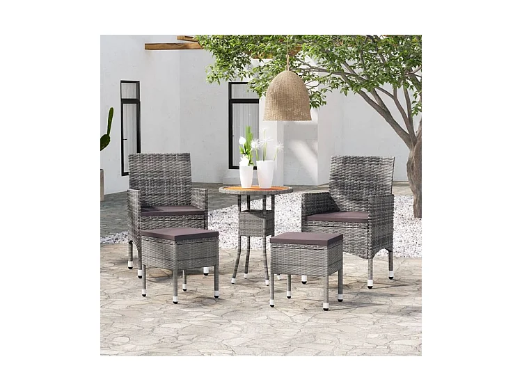 Salon de jardin 5 pcs Résine tressée Gris