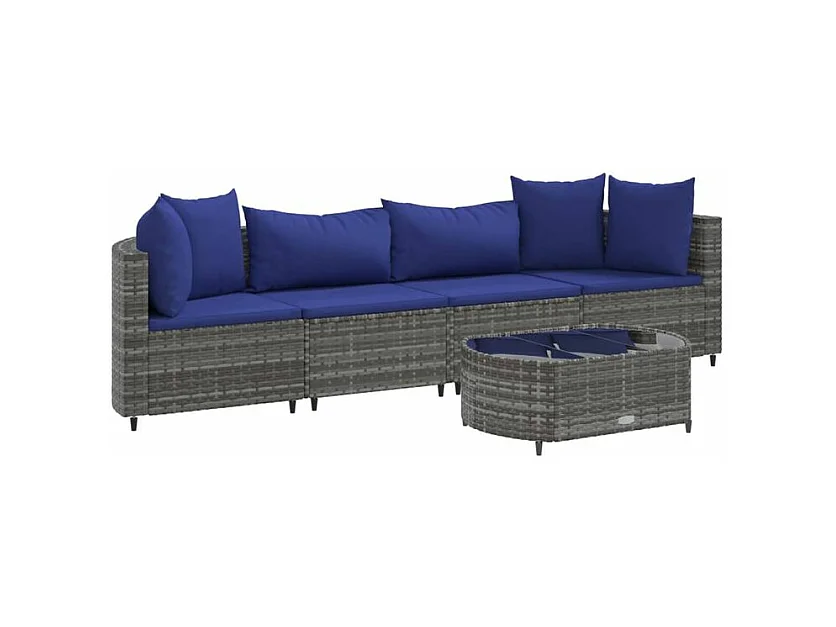 Salon de jardin 5 pcs avec coussins gris résine tressée