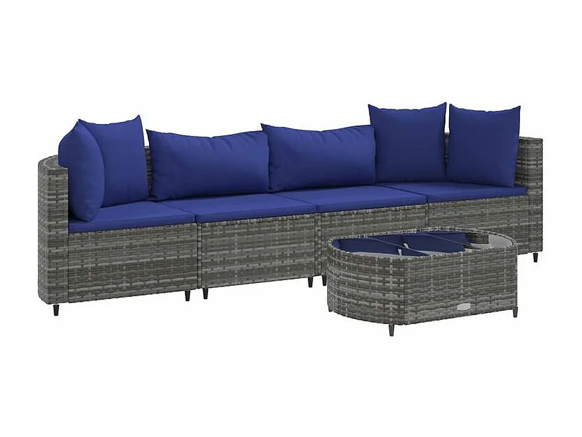 Salon de jardin 5 pcs avec coussins gris résine tressée