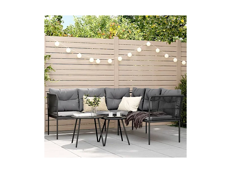 Ensemble de canapés de jardin et coussins noir acier textilène