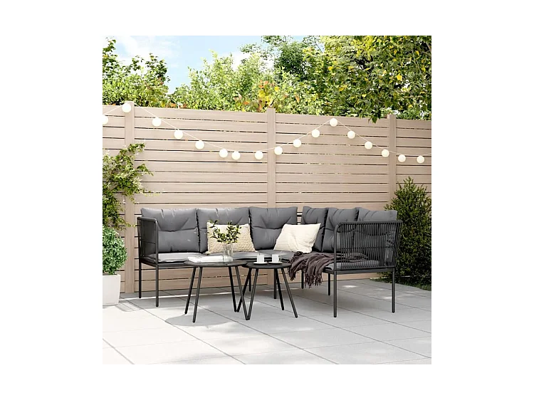 Ensemble de canapés de jardin et coussins noir acier textilène