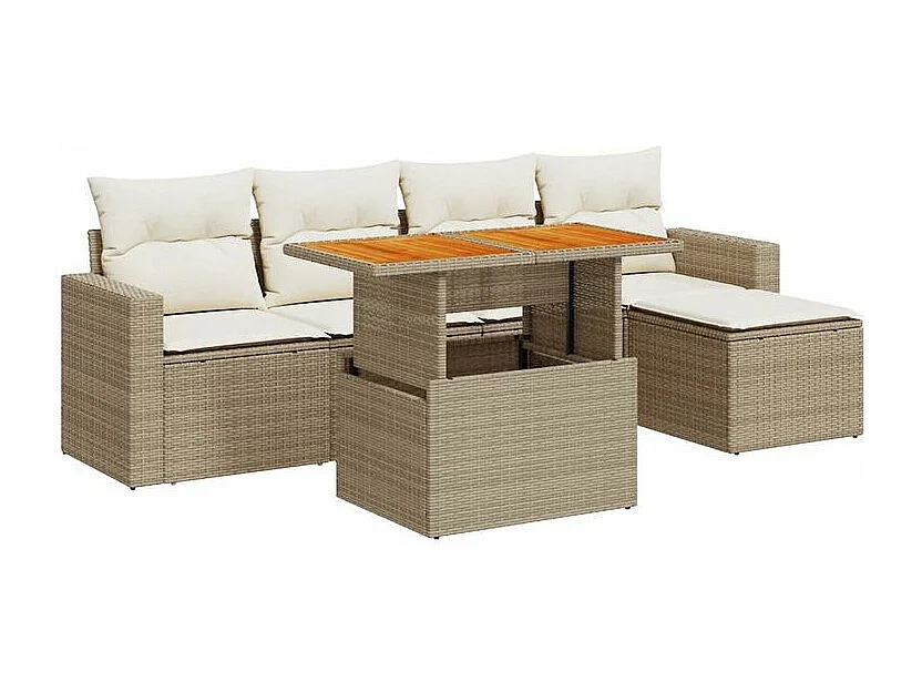 Salon de jardin avec coussins 6 pcs beige résine tressée
