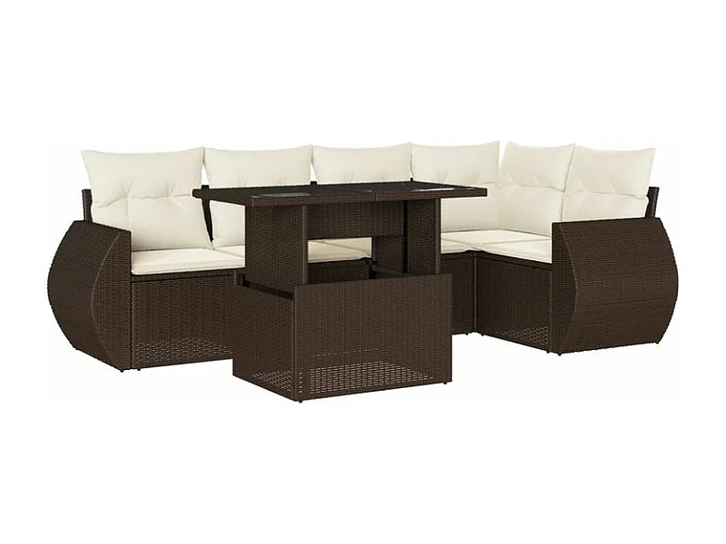 Salon de jardin avec coussins 6 pcs marron résine tressée
