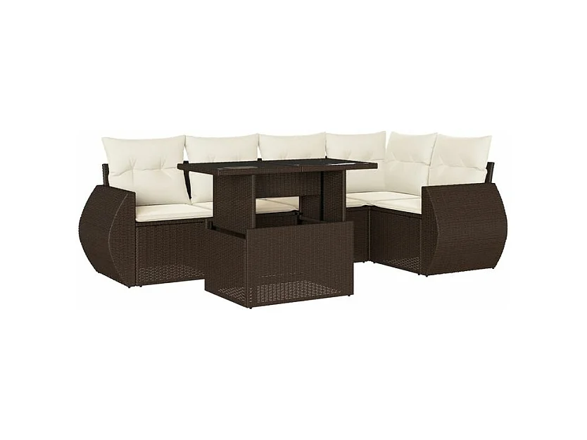 Salon de jardin avec coussins 6 pcs marron résine tressée