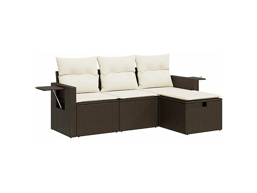 Salon de jardin 4 pcs avec coussins marron résine tressée