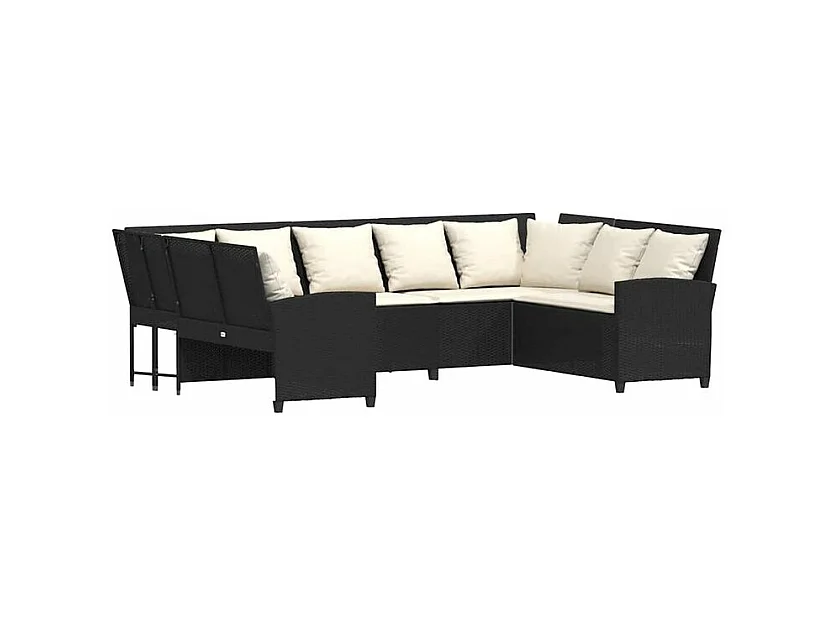 Canapé de jardin avec coussins Noir Résine tressée