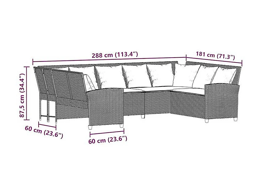 Canapé de jardin avec coussins Noir Résine tressée